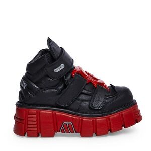 BRAND NEW NEW ROCK BLACK/RED M-285-C65 ANKLE BOOTS SIZE EU 39/US W8.5